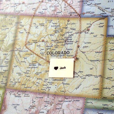 Individuelles Colorado State geformte Halskette mit HeartName Rose Gold