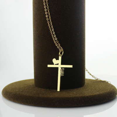 personifizierte 18ct Gold überzogenes Silber Kreuz Name Halskette mit Herz