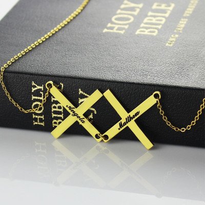 Gold überzogener 925 Silber Griechenland Doppel Kreuz Name Halskette