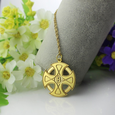 Gravierte Keltisches Kreuz Halskette 18ct Gold überzogenes 925 Silber
