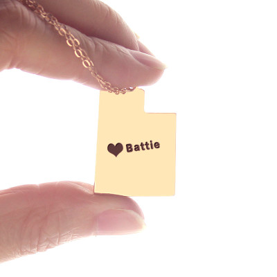 Benutzerdefinierte Utah State geformte Halskette mit HeartName Rose Gold