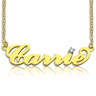 Carrie Namensschild Halskette mit 18 Karat Gold überzogen Geburtsstein