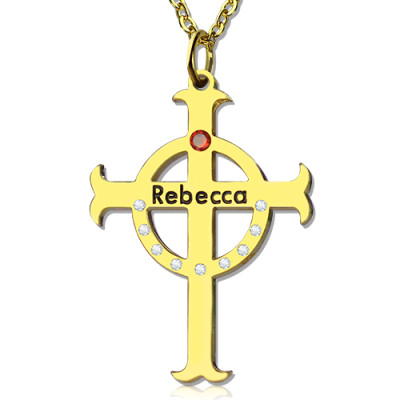 Kreis Kreuz Halskette mit BirthstoneName 18ct Gold überzogenen Silber