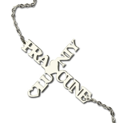 personalisierte Zwei Name Kreuz Halskette Sterlingsilber