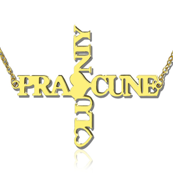 personalisieren Zwei Name Kreuz Halskette Gold überzogenen 925 Silber
