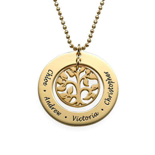 Geschenk für Mamma Gold überzogener Familie Baum Halskette