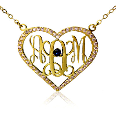 Geburtsstein Herz Monogramm Halskette 18 karätigem Gold überzogen