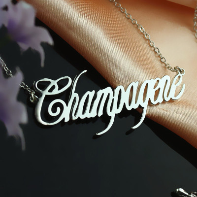 Feste White Gold personalisierte Champagner Font Name Halskette