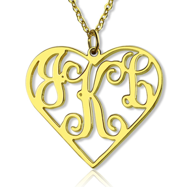 18ct Gold überzogenes Silber 925 Initialen Monogramm personifizierter Herz Halskette Einzelhaken