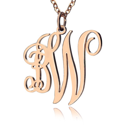 personalisierte Rebe Schriftart 2 Initialen Monogramm Halskette 18ct Rose Gold überzogen