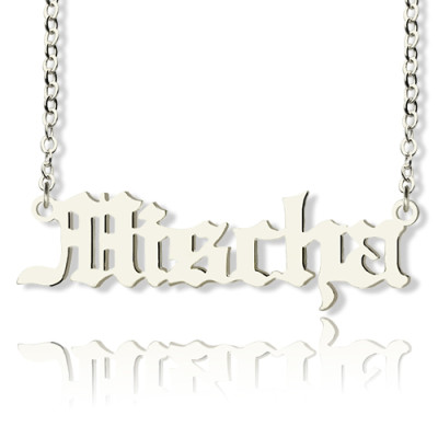 Mischa Barton Stil Old English Font Name Halskette 18ct weißes Gold überzogen