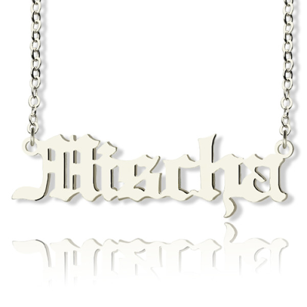 Mischa Barton Stil Old English Font Name Halskette 18ct weißes Gold überzogen
