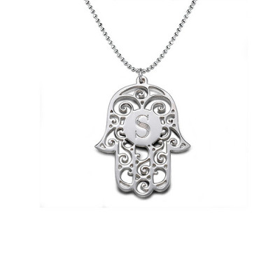 Silber personifizierte Initial Hamsa Halskette