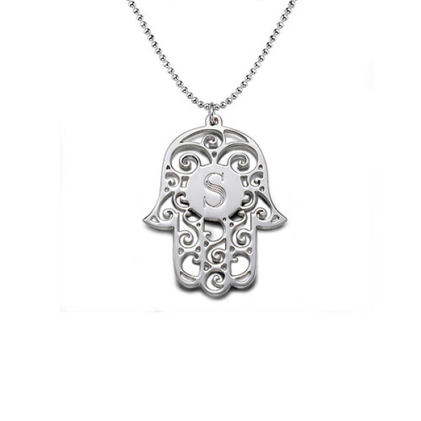 Silber personifizierte Initial Hamsa Halskette