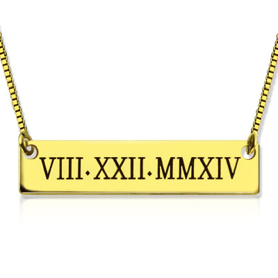 personalisierte römische Ziffer Bar Halskette 18 karätigem Gold überzogen