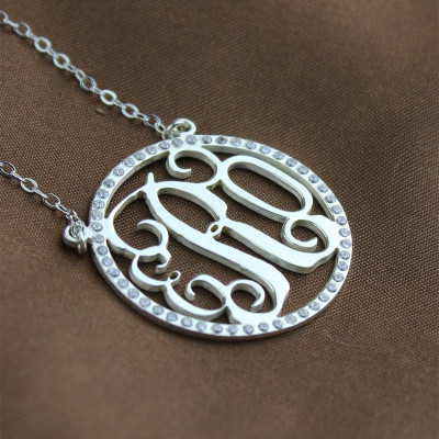 Geburtsstein Kreis Monogramm Halskette aus Sterling Silber