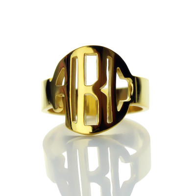 personalisierte Kreis Block Monogramm 3 Initialen Ring Solid Gold Ring