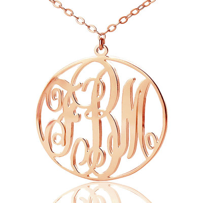 personifizierte 18ct Rose Gold überzogen Rebe Schrift Kreis Initialen Monogramm Halskette