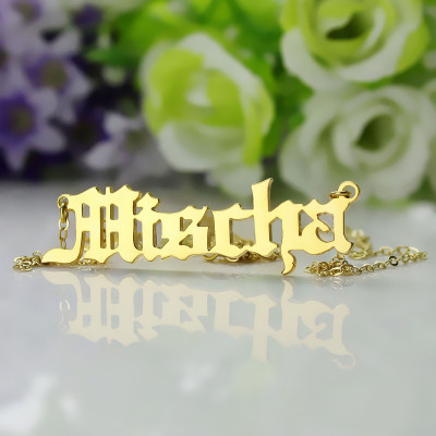 Mischa Barton Old English Font Name Halskette 18 karätigem Gold überzogen