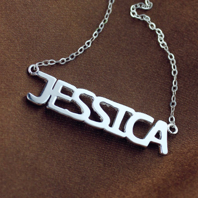 Solide weißes Gold überzog Jessica Art Name Halskette
