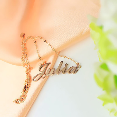 Solide Rose Gold überzogen Julia Art Name Halskette