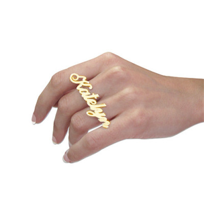 Zwei Finger Namen Ring in Solid 18 karätigem Gold