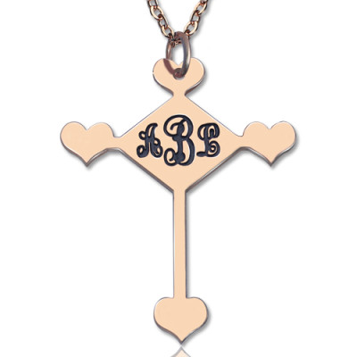 Benutzerdefinierte 18ct Rose Gold überzogene Kreuz Monogramm Halskette