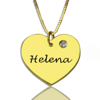 Einfache Herz Halskette mit NameBirhtstone 18 karätigem Gold überzogen