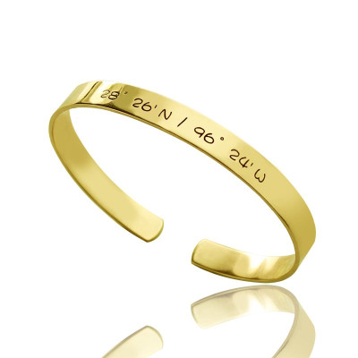 Engravable Breite Länge Koordinaten Stulpe Armband 18 Karat Gold überzogen