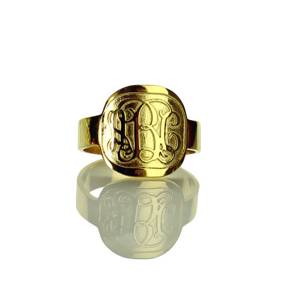 Gravierte Design Monogramm Ring 18 Karat Gold überzogen
