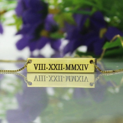 personalisierte römische Ziffer Bar Halskette 18 karätigem Gold überzogen