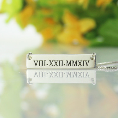 Kundenspezifische römische Ziffer Bar Halskette aus Sterling Silber