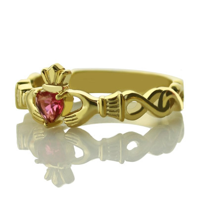 Damen Moderne Claddagh Ringe mit BirthstoneName Gold überzogen