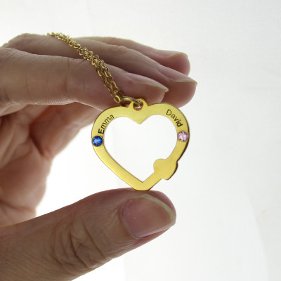 18ct Gold Open Heart Halskette mit Doppel NameBirthstone