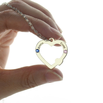 Doppel Namen Open Heart Halskette mit Geburtsstein Sterling Silber