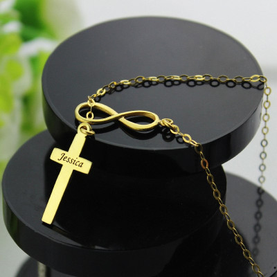 Infinity Symbol Kreuz Name Halskette 18 karätigem Gold überzogen