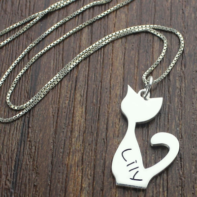 Cat Name Charme Halskette in Silber personalisiert