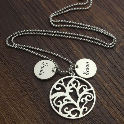 Family Tree Halskette mit Custom Name Charme Silber