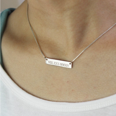 Kundenspezifische römische Ziffer Bar Halskette aus Sterling Silber