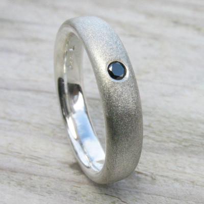 Herren Handgemachter schwarzer Diamant Silber Ring