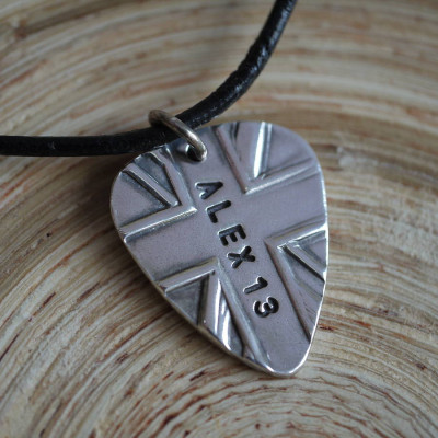 Personalisiertes Silber Union Jack Plektrum - Hochwertiges individuelles Gitarrenplektrum