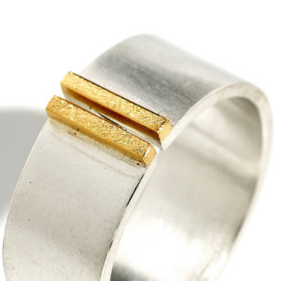 Silber und Gold Doppel Bar Wide Band Ring