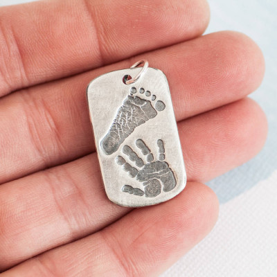 Footprint Handprint personalisierten Männer Dog Tag Halskette Zwei Anhänger