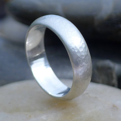 Mens Hammered Silver Ring