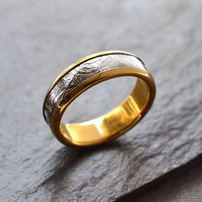 Meteorite Intarsien Gold überzogener Ring