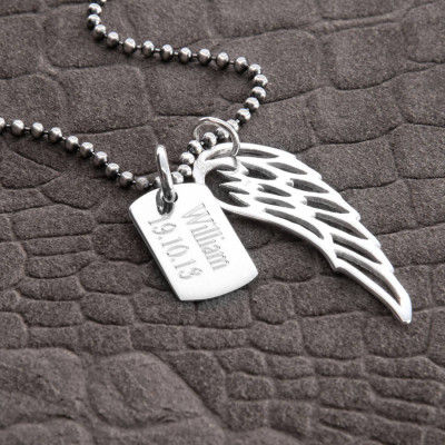 personalisierte Sterling Silver Wing Und Dogtag Anhänger