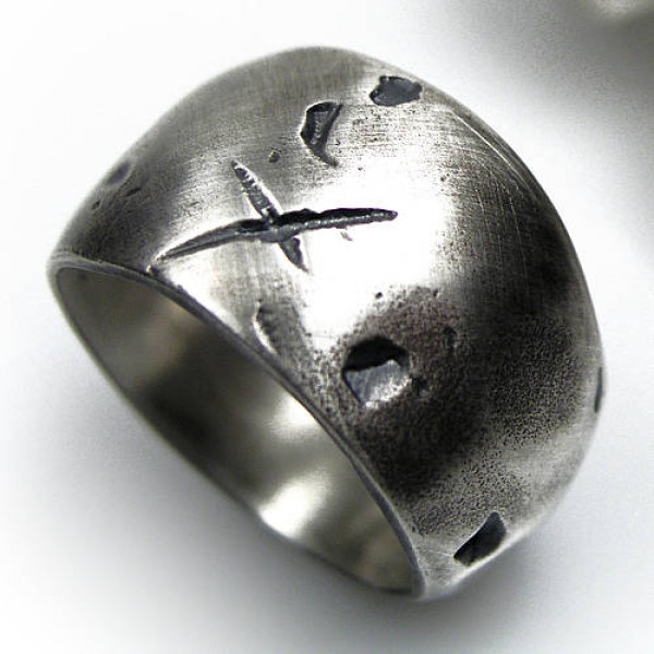 Rustikal - breit - silber Gnarled Ring
