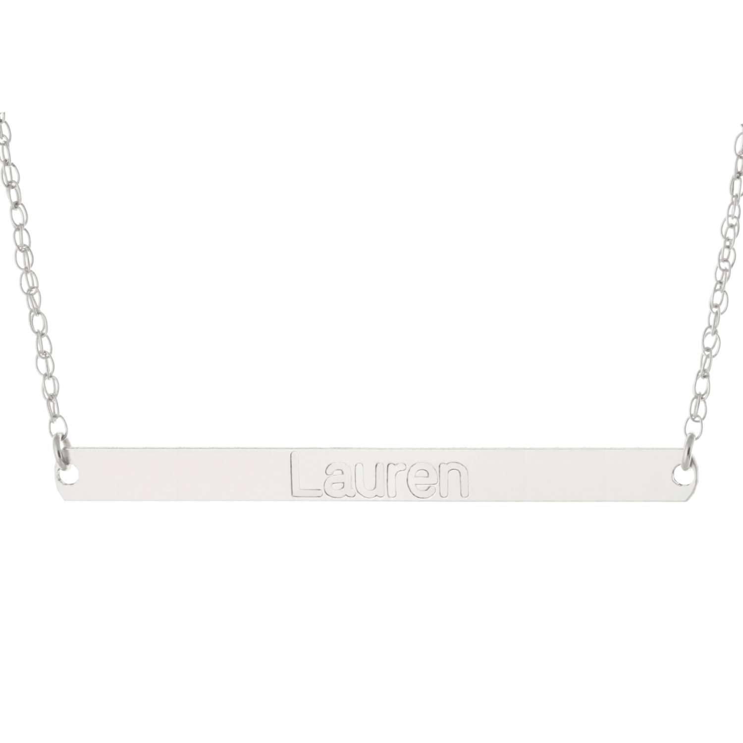 Personalisierte Gravur 14 Karat Wei&szlig;gold Clad 925 Sterlingsilber Bar Anh&auml;nger - 2&quot; L&auml;nge - Gro&szlig; - Name individualisierbar