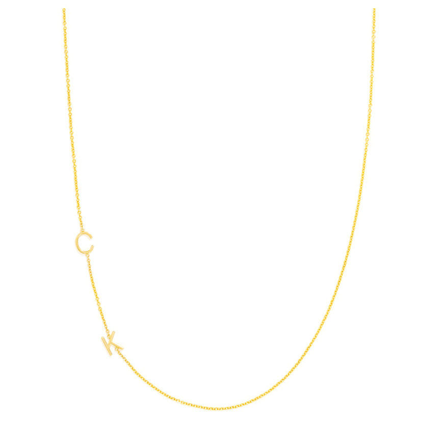 Personalisierte 2 Initialen Halskette aus 14K Gelbgold - Sideways Namenskette A-Z