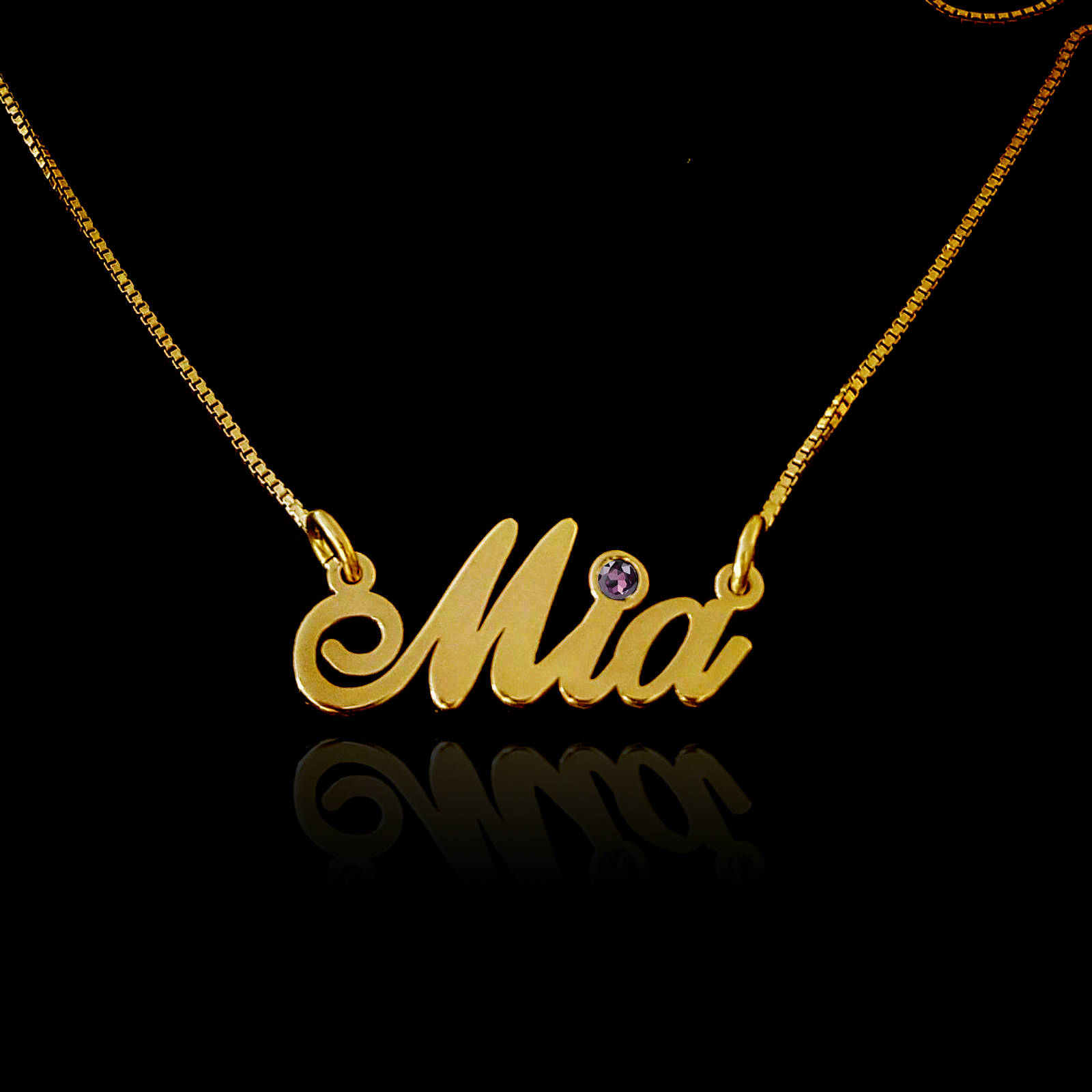 Personalisierte Namenskette aus 18K vergoldetem Gold mit Birthstone - Handgefertigte Halskette mit individuellem Namen und Kette